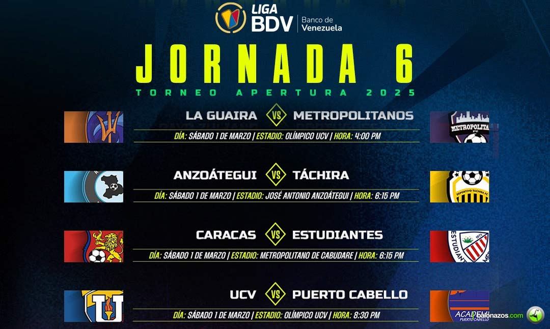 La Jornada 6 tendrá 4 partidos este sábado